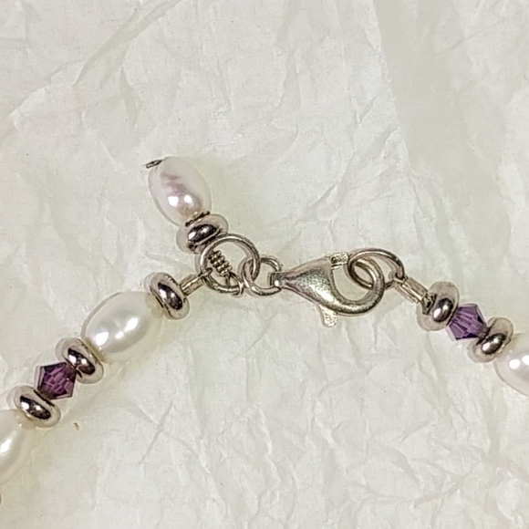 STERLING SILVER FRESHWATER PEARL BRACELET - PURPLE CRYSTALS - Picture 2 of 6